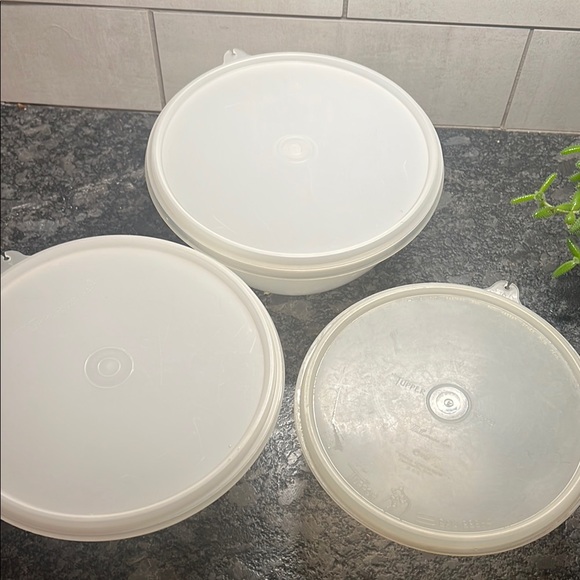 Set of 3 Vintage Tupperware Wonderlier bowls with lids Translucent mixing bowls - Picture 2 of 3